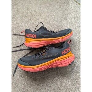 HOKA Womens Challenger ATR 6 Trail Running Shoes Size 9.5D Wide EUC Gray Orange